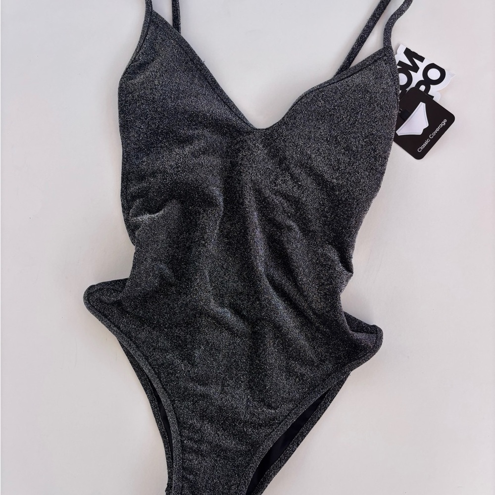 NWT Chic Metallic Black One-Piece Swimsuit